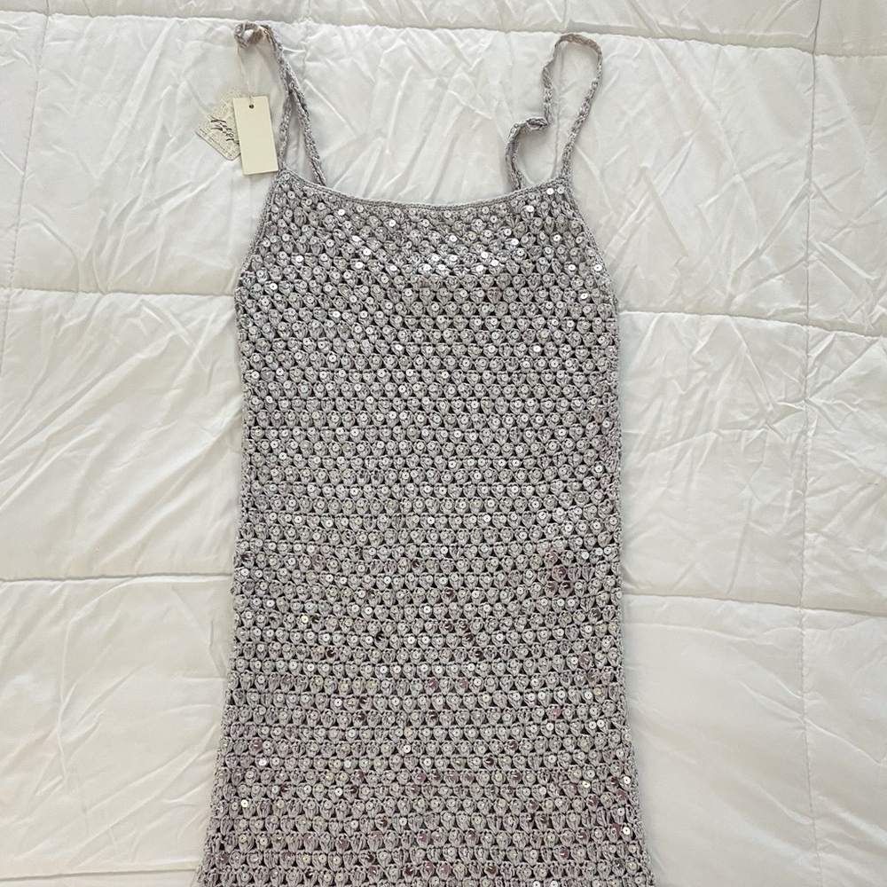Free People x Flook Crochet Sequin Mini Dress - Picture 3 of 7